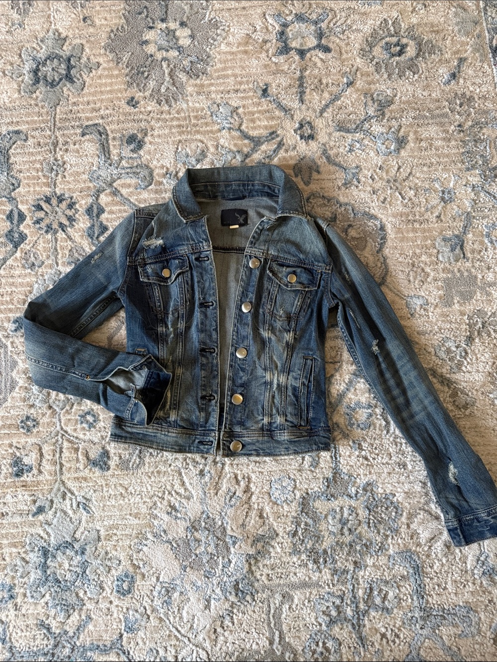American Eagle Distressed Denim Jacket - Blue